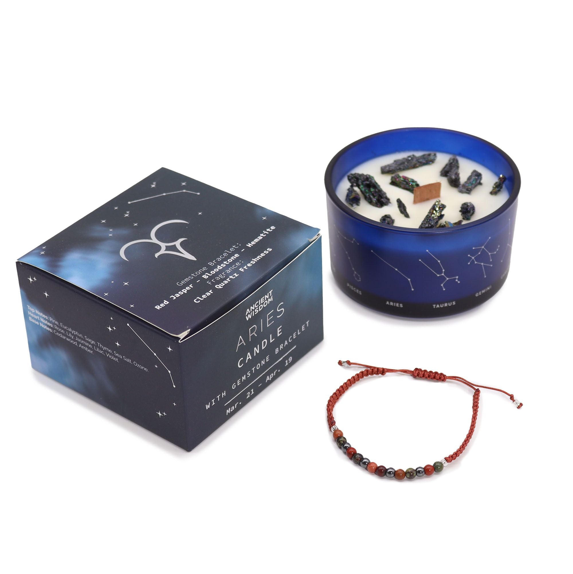 Csillagjegyes kristálygyertya drágakő karkötővel – Kos 🕯️💎🔥