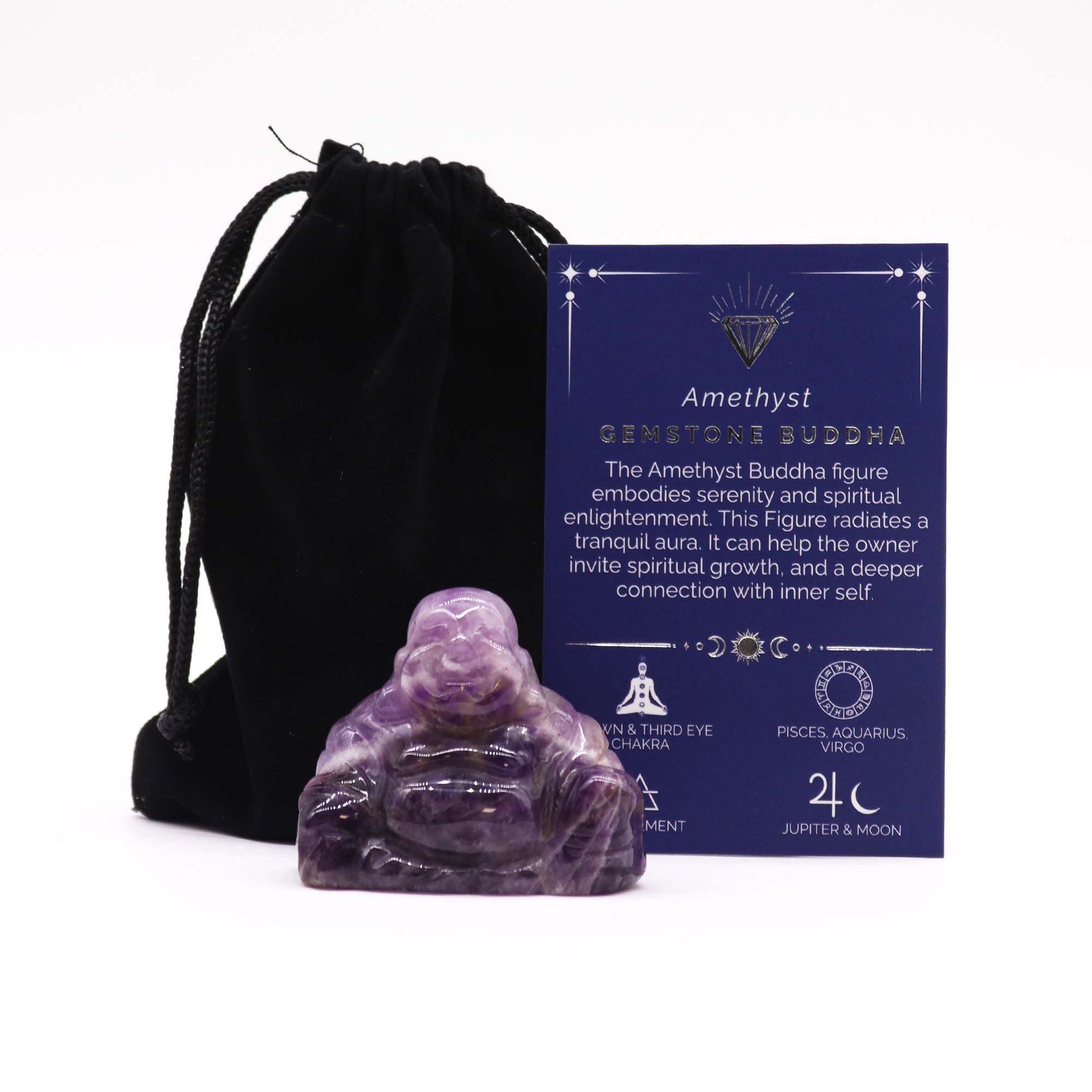 Nagy Drágakő Buddha – Ametiszt (50 × 40 × 20 mm) 💜🧘‍♂️✨