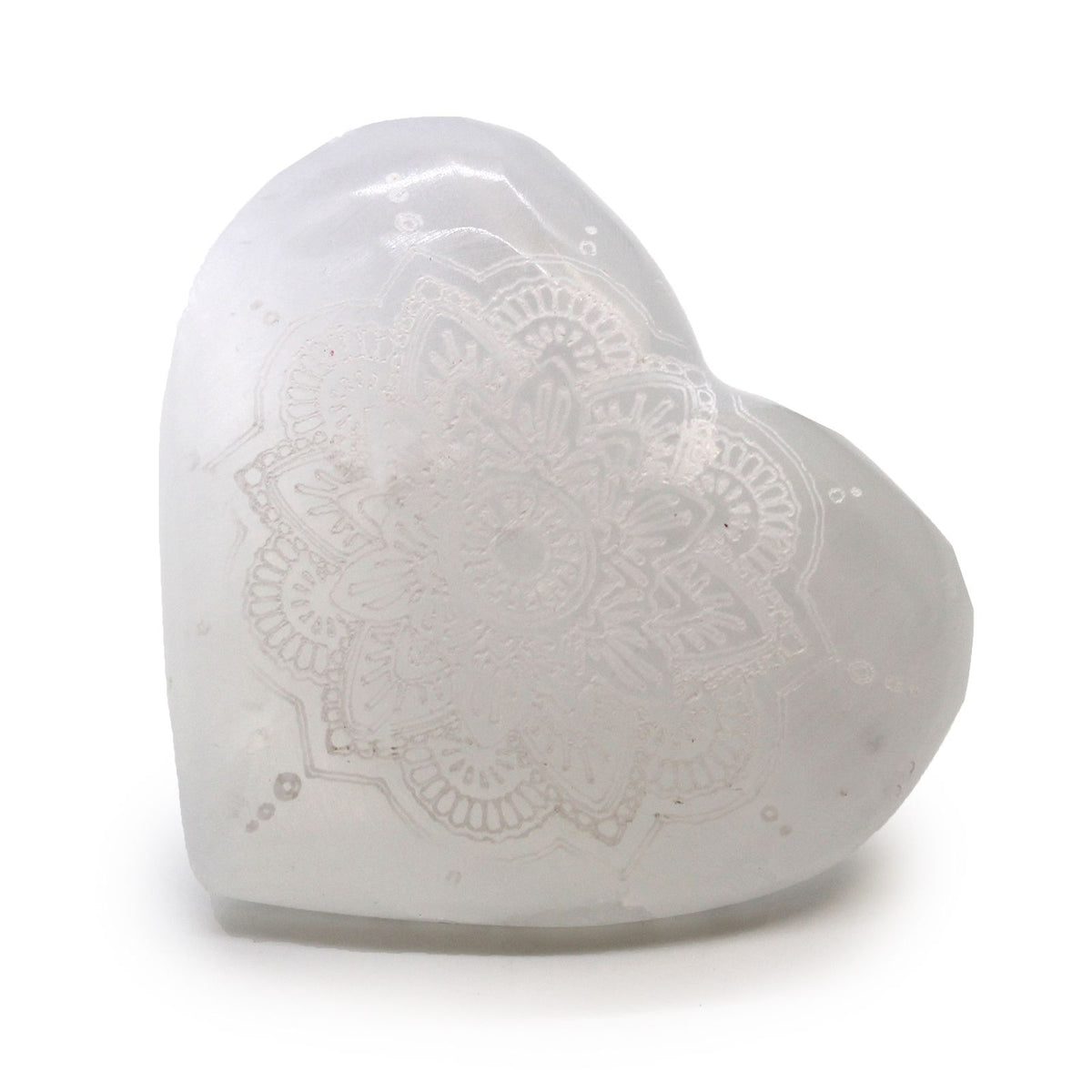 Szelenit Szív – 7-8 cm – Mandala Gravírozással