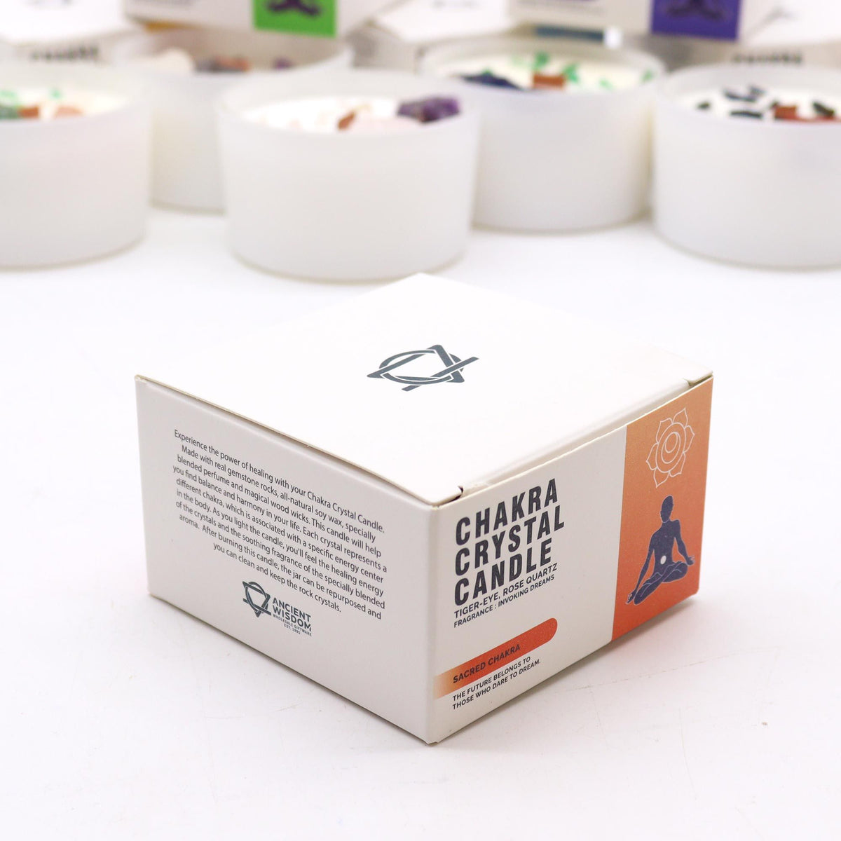 Csakra Kristálygyertya – Szakrális Csakra 🧡🕯️✨